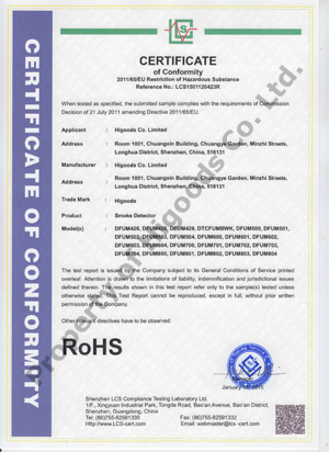 Certificat de conformité RoHS